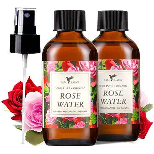 Baja Basics Rose Water Toner - Hydrating Mist, Soothing for Skin & Hair - 4oz 2 Pack