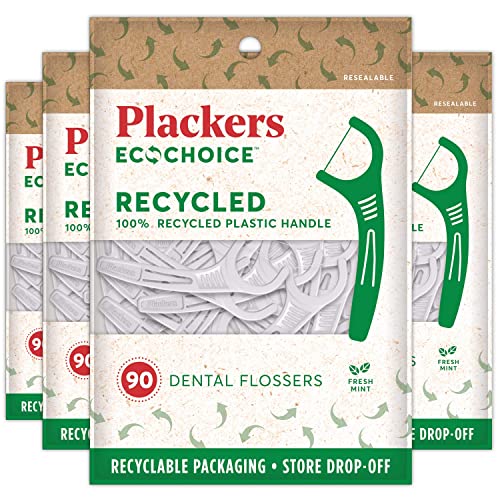 Plackers Dental Floss - Fresh Mint Flavor, 100% Recycled Plastic, Built-In Toothpick - 360 Count