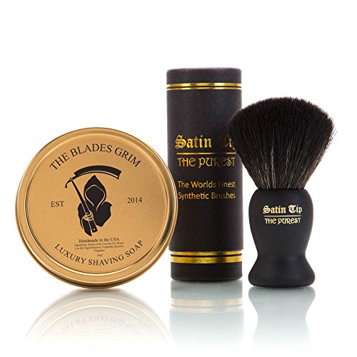 The Blades Grim Shaving Kit - Ultra-Soft Brush, Natural Ingredients, Thick Lather - Black