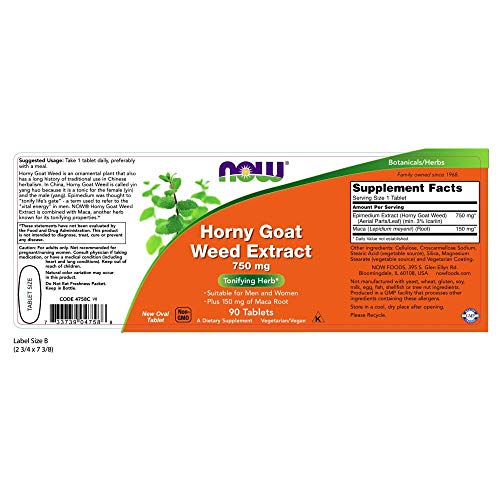 NOW Foods Herbal Supplement - Supports Vitality, GMP Quality - Horny Goat Weed 750mg, 90 Tablets