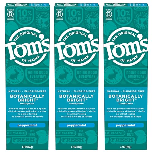Tom's of Maine Botanically Bright Toothpaste - Whiter Smile, SLS-Free, Peppermint - 3-Pack 4.7oz