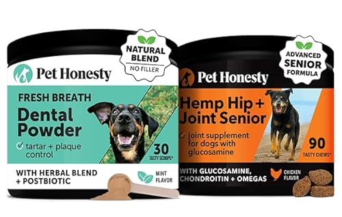 Pet Honesty Senior Hip & Joint Supplement - Glucosamine & Hemp for Mobility + Dental Powder - 8oz