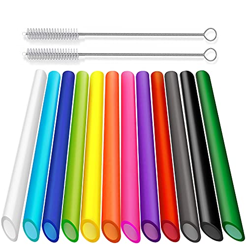 ALINK Reusable Boba Straws Set - BPA-Free, Angled Tips, Dishwasher Safe - 12 Pcs, 10.5" Long
