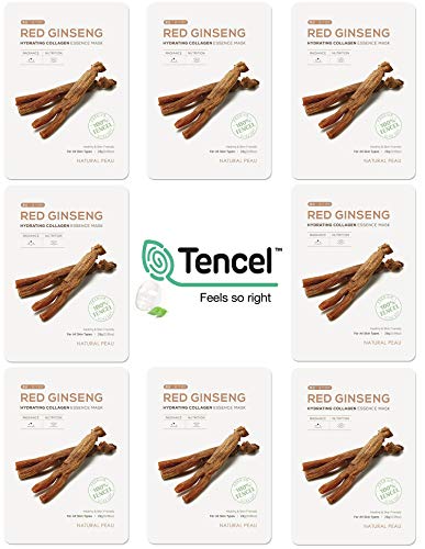 Natural Peau Red Ginseng Face Mask - Hydrating Collagen, 100% Tencel, 8 Pack - 28g Each