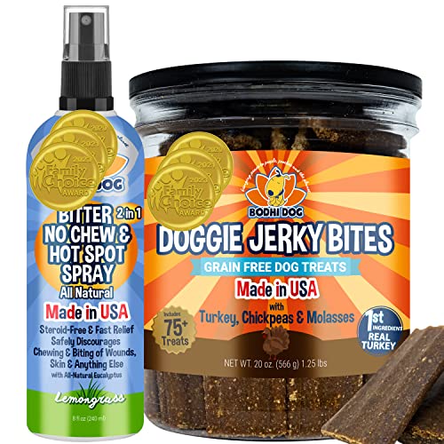 Bodhi Dog No Chew Spray & Turkey Jerky Treats - Natural Training Aid, Nutrient-Rich - 8oz Bundle