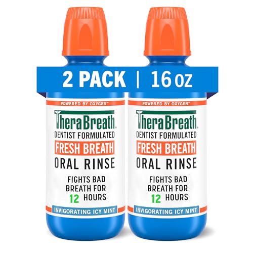 TheraBreath Mouthwash - 24-Hour Bad Breath Fighter, Alcohol-Free, Icy Mint - 16 Fl Oz (Pack of 2)