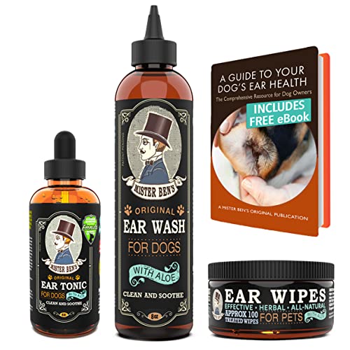 Mister Ben's Dog Ear Cleaner Kit - Natural Relief for Infections & Itching - Includes Tonic, Wipes