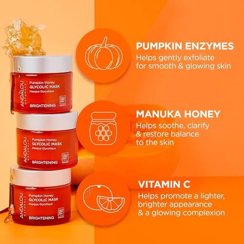 Andalou Naturals Pumpkin Honey Glycolic Mask - Exfoliating & Brightening with Vitamin C - 1.7 fl oz