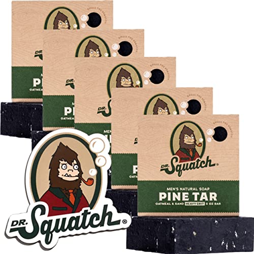 Dr. Squatch Men's Soap Set - All Natural Heavy Grit, Pine Tar - 5 Bars & Magnet