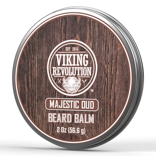 Viking Revolution Majestic Oud Beard Balm - Nourishing Argan & Jojoba Oils, Softens & Styles - 2oz