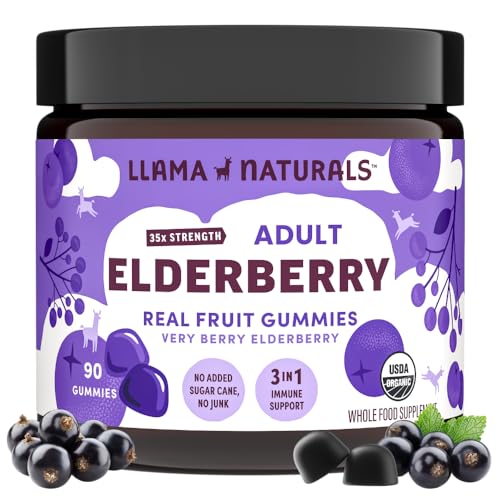 Llama Naturals Elderberry Gummies - Immune Support with Zinc & Vitamin C, Vegan - 90 Count