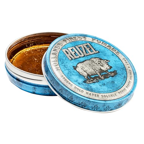REUZEL Blue Pomade - Strong Hold, Water-Soluble, Vegan Formula, Vanilla Wood - 4 Oz