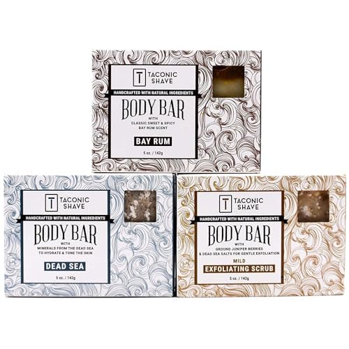 Taconic Shave Natural Body Soap Variety Pack - Hydrating, Vegan, Handmade in the USA - 3 Bars