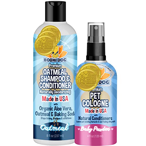 Bodhi Dog Pet Grooming Bundle - Oatmeal Shampoo for Sensitive Skin & Baby Powder Cologne - 12oz