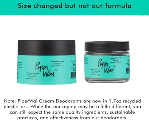PiperWai Natural Deodorant - Odor Protection, Vegan, Aluminum-Free, Activated Charcoal - 50g
