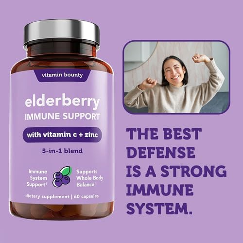 Vitamin Bounty Immune Defense Supplement - Elderberry, Vitamin C, Zinc & Echinacea - 60 Capsules