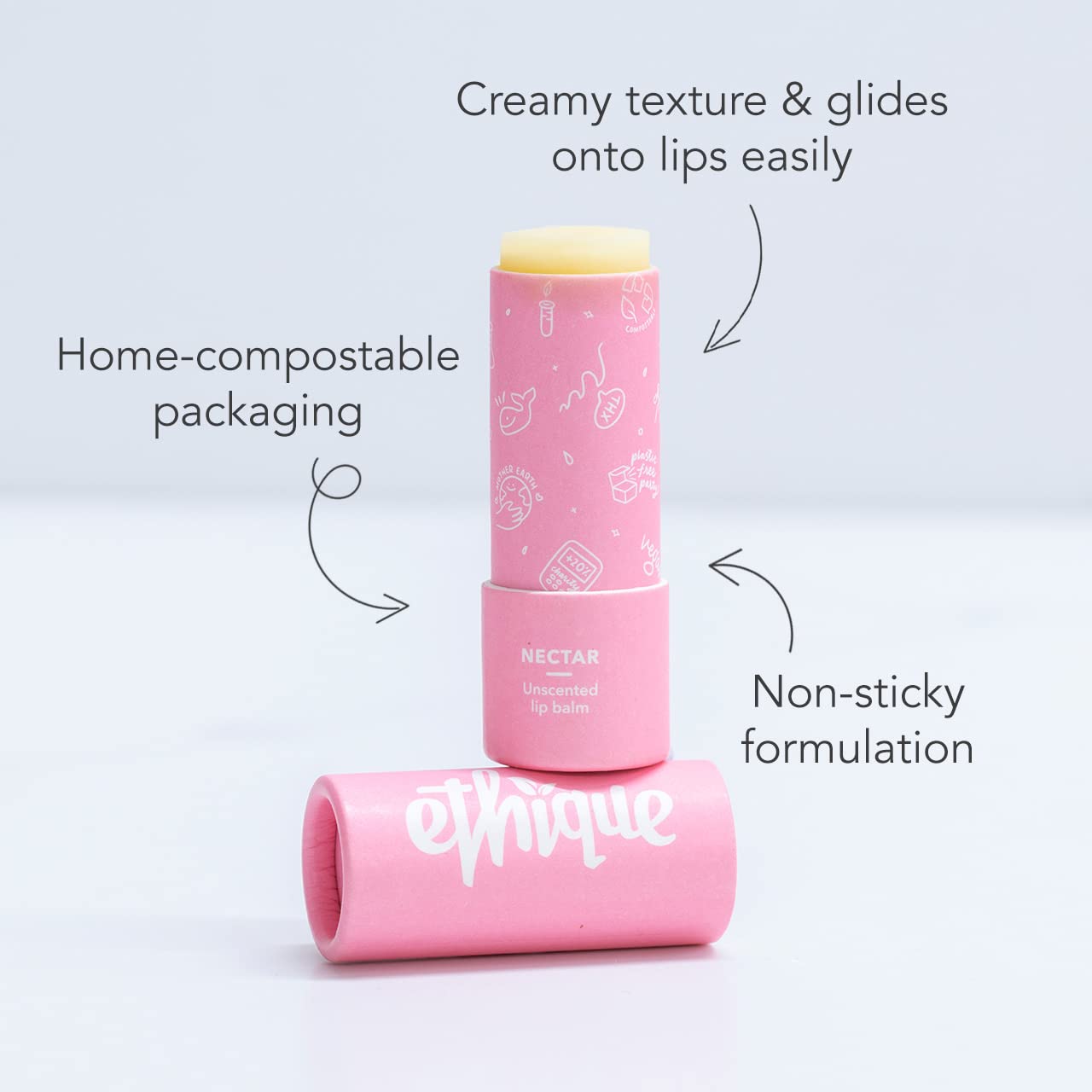 Ethique Nectar Unscented Lip Balm - Plastic-Free, Vegan, Cruelty-Free, Eco-Friendly, 0.32 Oz (Pack of 1)