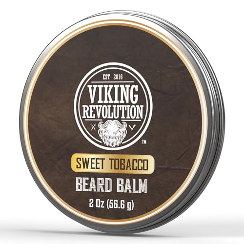 Viking Revolution Beard Balm - Nourishing Argan & Jojoba Oils, Sweet Tobacco Scent - 2oz