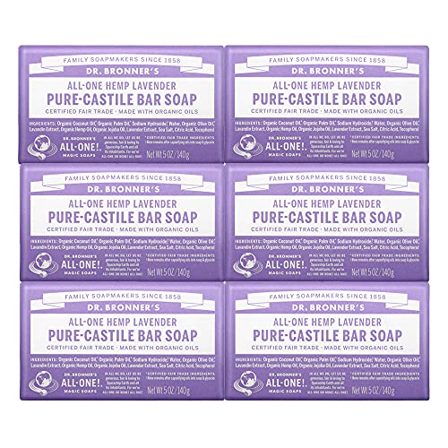 Dr. Bronner's Body Soap - Gentle Moisturizing Cleanser with Organic Oils - Lavender, 5oz, 6-Pack