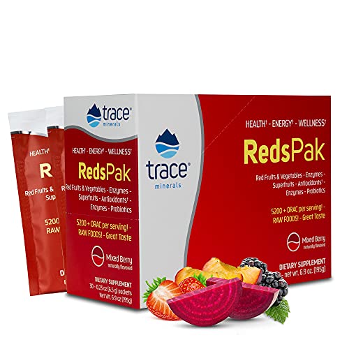 Trace Minerals Reds Pak Superfood Powder - Antioxidant & Energy Support, Mixed Berry - 30 Packets