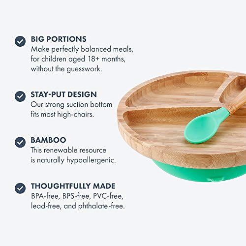 Avanchy Bamboo Toddler Suction Plate & Silicone Cup - Safe, Durable Feeding Supplies - 8oz