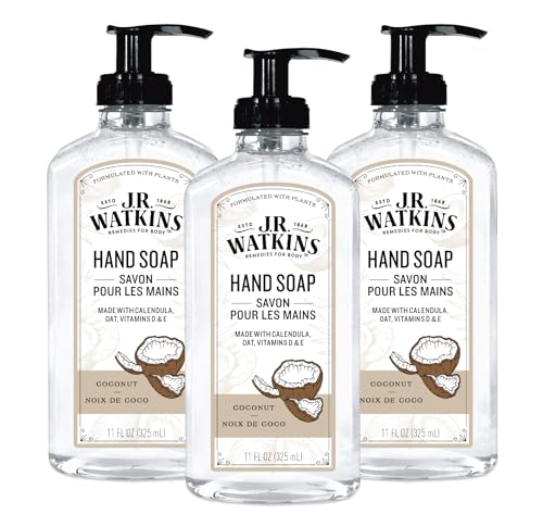 J.R. Watkins Hand Soap - Moisturizing, Alcohol-Free, Cruelty-Free, Coconut Scent - 11 Fl Oz, 3 Pack