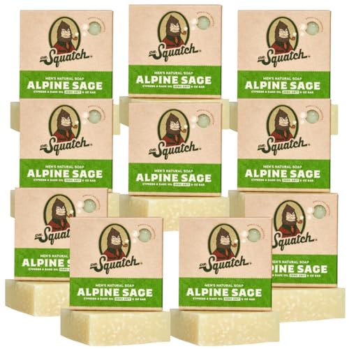 Dr. Squatch Men's Bar Soap Set - Nourishing Natural Ingredients, Alpine Sage Scent - 10 Bars