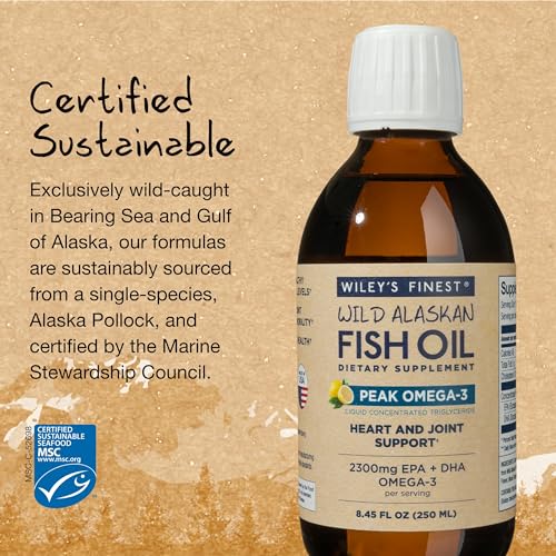 Wiley's Finest Omega-3 Liquid Supplement - 2300mg EPA/DHA, Wild Caught Alaskan Fish - 8.45 Oz