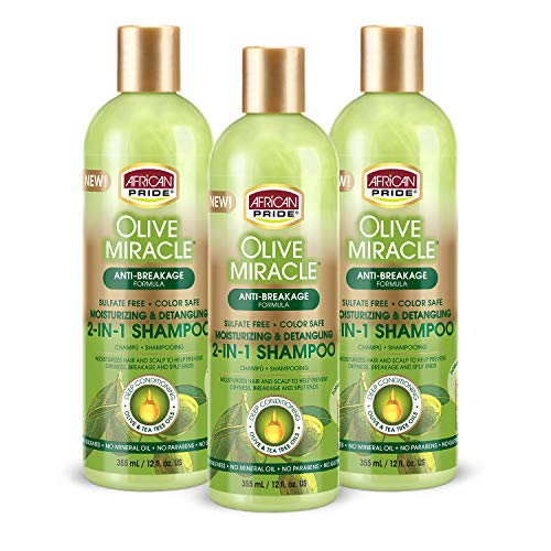 African Pride Olive Miracle 2-in-1 Shampoo & Conditioner - Moisturizes & Restores Hair - 12oz