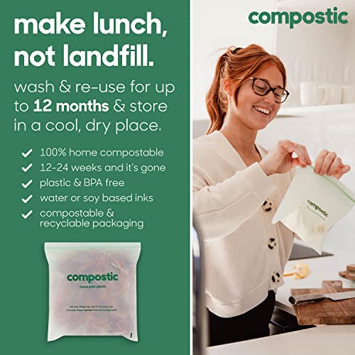 Compostic Compost Bags - 100% Compostable, Durable & Non-Toxic, 60 Resealable Sandwich & Gallon Bags