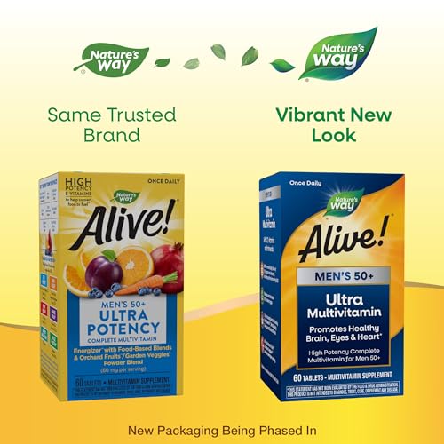 Nature's Way Alive! Men's 50+ Multivitamin - Supports Brain, Eye & Heart Health - 60 Tablets