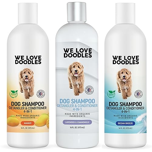 We Love Doodles 4-in-1 Dog Shampoo Kit - Organic Lavender, Mango, Ocean Breeze - 48oz