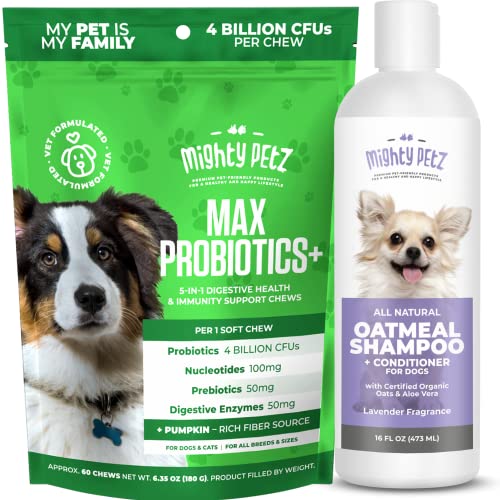 Mighty Petz Oatmeal Dog Shampoo & Conditioner - Itch Relief, Natural Ingredients - 16oz