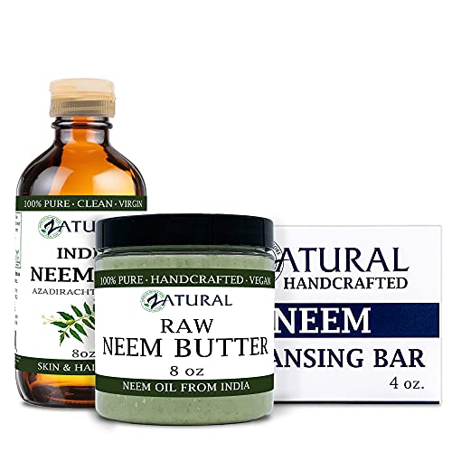 Zatural Body Care Set - 100% Pure Neem Oil, Organic Butter & Soap - 3-Piece Bundle