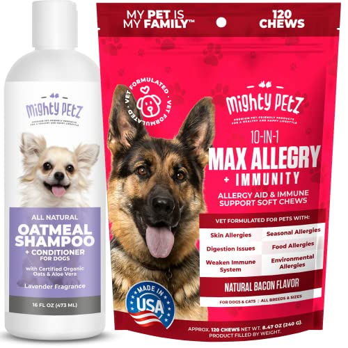 Mighty Petz 2-in-1 Oatmeal Dog Shampoo & Conditioner - Relieves Itching, Natural Ingredients - 16oz