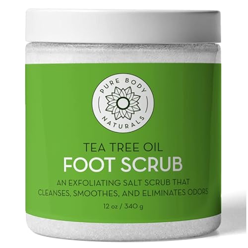 Pure Body Naturals Tea Tree Oil Foot Scrub - Fights Odor, Soothes Skin, 12oz