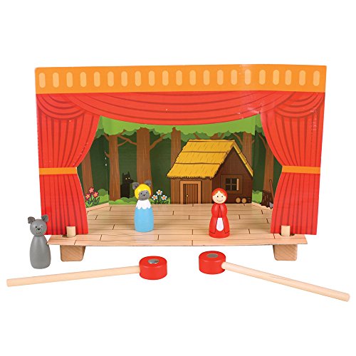 Bigjigs Toys Magnetic Puppet Theatre - Encourages Imagination, Safe Wooden Construction - 18 Pieces