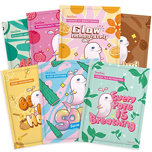 ZealSea Face Mask - Hydrate & Brighten with Natural Ingredients, 100% Cotton - Pack of 7