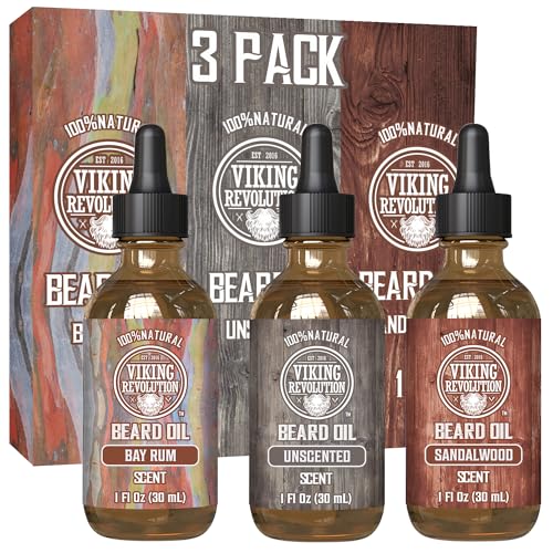 Viking Revolution Beard Oil Set - Tame, Moisturize & Nourish, 100% Natural - 3 Scents, 1oz Each