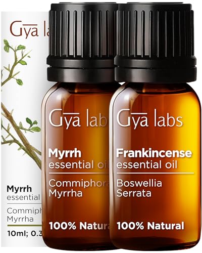 Gya Labs Frankincense & Myrrh Essential Oil - Comforting Aromatherapy, Skin Nourishment - 10ml x 2