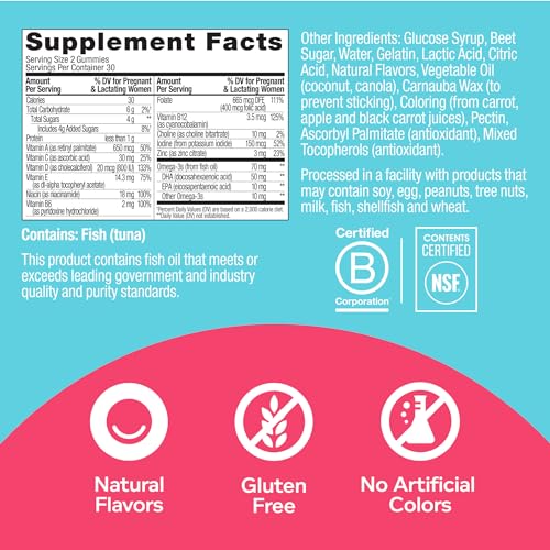 Olly Prenatal Multivitamin Gummies - Supports Wellness, Folic Acid & DHA - 60 Count