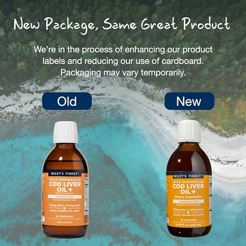 Wiley's Finest Omega-3 Cod Liver Oil - Supports Heart & Brain Health, Orange Flavor - 755mg, 8.45oz