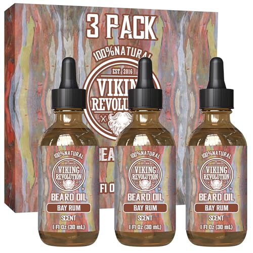Viking Revolution Bay Rum Beard Oil - Softens, Strengthens, 100% Natural Oils - 3 Pack