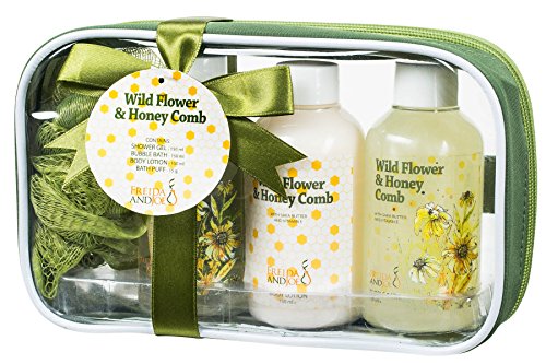 Freida and Joe Bath and Body Set - Moisturizing Wild Flower & Honey Comb - 4-Piece Kit