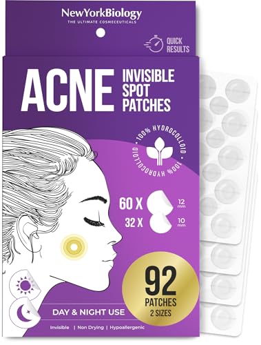New York Biology Pimple Patch - Hydrocolloid Acne Treatment, Non-Irritant & Vegan - 92 Count