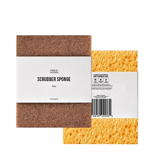 Public Goods Walnut Scrubber Sponge - Plant-Based, Non-Toxic, Hypoallergenic - Pack of 4