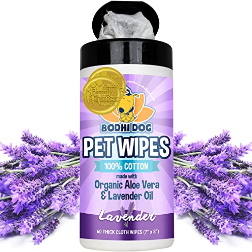 Bodhi Dog Pet Wipes - Deodorizes Coats, Hypoallergenic & Natural Ingredients - Lavender, 60CT
