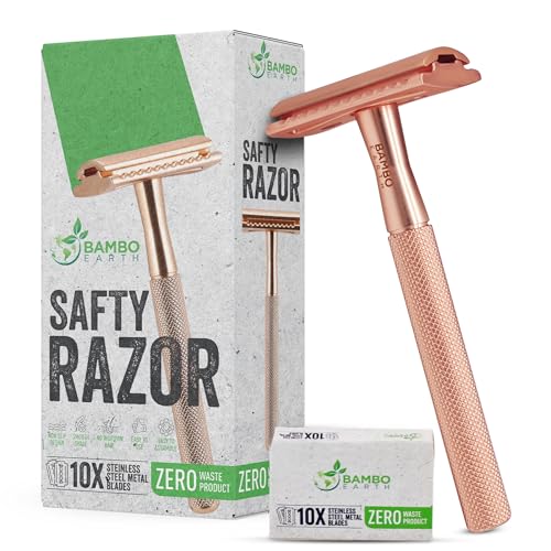 BAMBOEARTH Double Edge Safety Razor - Close Shave, Reusable Blades, Travel-Friendly - Gold