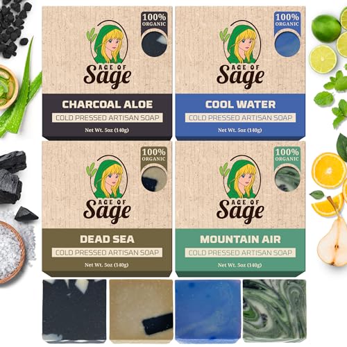 Age of Sage Men's Bar Soap Gift Set - Moisturizing Vegan Artisan Soap, Macho Scent - 4 Pack
