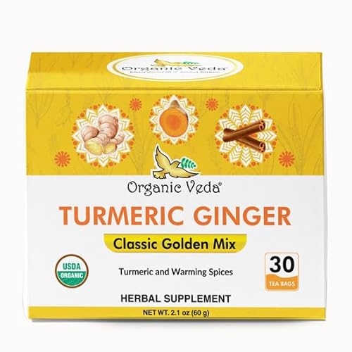 Organic Veda Turmeric Ginger Tea - Supports Digestion & Well-Being - 30 Vegan Tea Bags